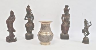 Pair Chinese bronze vases, baluster-shaped and each embossed with pair dragons and flaming pearl and