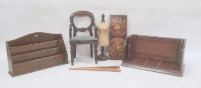 Various wooden items to include stationery stands, miniature dining chair, mannekin etc