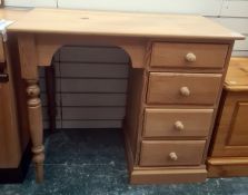 20th century pine dressing table, the rectangular top above four drawers, on plinth base to the