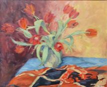 Aileen M Laming (20th century) Oil on canvas 'Tulips' Signed lower left 50cm x 60.5cm