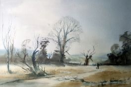 Ralph Leaper (20th century) Watercolour 'Forest Winter', signed lower left, label verso, 30.5 x 46.5