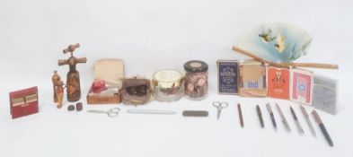 Quantity coins, playing cards,  Conway Stewart pen with 15ct gold nib, corkscrew and other items ( 2