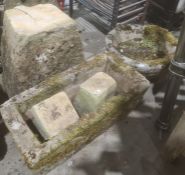 Assorted stoneware to include staddlestone base, plant trough and circular plant pot (3)
