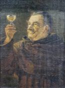 20th century school Oil on board A monk holding a glass of wine/mead Unsigned 23cmx 17cm