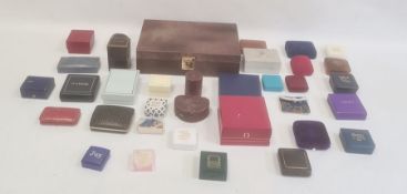 Quantity vintage and modern jewellery boxes including purple velvet and cream satin lined box, J W