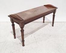 Late 19th/early 20th century mahogany window seat on turned and ring supports, 90.5cm wide