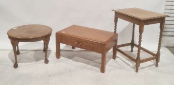 Low coffee table, an oak side table and a circular walnut coffee table on claw and ball feet (3)
