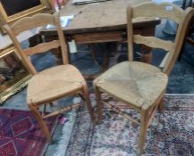 Set of six beech framed rush seated chairs with stretchered bases (6)