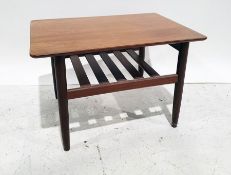 G-Plan teak coffee table, rectangular top with rounded corners, magazine rack under, on circular