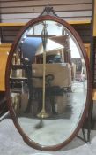 19th century oval wall mirror, bevelled edge, mahogany frame, 106cm x 64cm