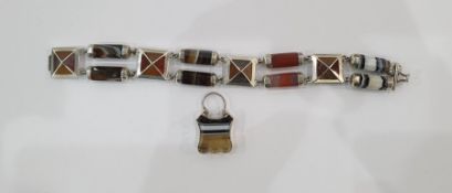 Scottish silver and hardstone bracelet of interlinked square and faceted cylindrical stones and
