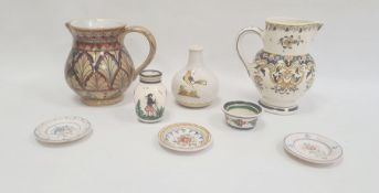 Gubbio majolica lustre jug, 15cm high, a French (Montreuil-sur-Mer) pottery jug, a Quimper vase, a
