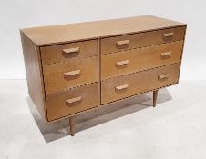 Two mid century bedroom chests of drawers, possibly G-Plan, one of three drawers, the other of three