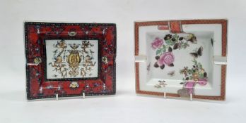 Two Chinese porcelain ashtrays, the first printed with an armorial design with red border, the