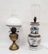 Oriental porcelain vase table lamp, baluster-shape, decorated with samurai warriors (damaged) and