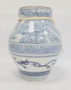 Japanese pottery vase, inverse-baluster shaped, painted in enamels with Samurai warriors and other