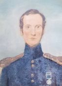 19th century school  Watercolour drawing Head and shoulders portrait of military gentleman,  9cm x
