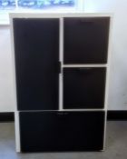 Modern cupboard finished in white and black, assorted drawers and cupboard door, 65.5cm x 100cm