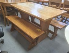 Pine trestle table and two benches (3)