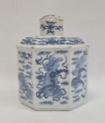 19th century Chinese hexagonal porcelain canister, underglaze blue dragon decoration and the