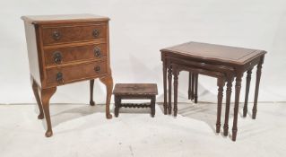 20th century walnut three-drawer chest with canted corners, fluted pilasters, a nest of three
