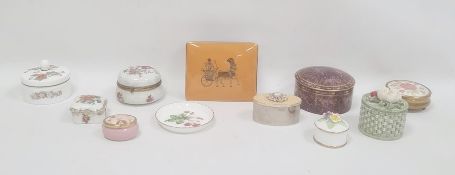 Collection of 11 assorted trinket boxes and covers including a Royal Worcester purple ground