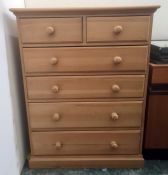 20th century pine chest of two short over four long drawers, on plinth base, 86.5cm x 111cm