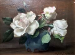 Alfred Frederick William Hayward (1856 - 1939) Oil White roses in vase, signed lower right, 21 x