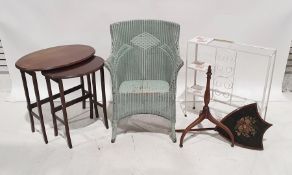 Painted loom armchair, a nest of two tables and a pole screen (3)