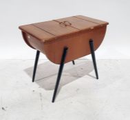 Mid century teak sewing basket on black painted legs