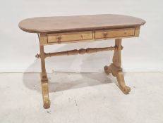 Early 20th century shaped top dressing table/desk with two drawers, trestle end supports, on
