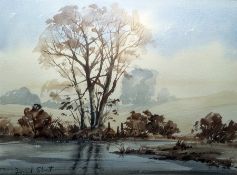 David Short (?) (20th century) Watercolour Tree by pond, signed lower left, 27 x 36.5 cm