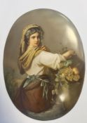 Late 19th century Berlin KPM porcelain plaque, oval and painted with half-length figure of a young