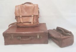 Gladstone bag, a large leather satchel and a leather-bound vintage suitcase (3)