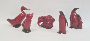 Royal Doulton flambe model of a seated cat, 11.5cm a model of an elephant and young HN3548, 8cm x