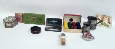 Set of children's cards with nursery rhyme pictures, bone miniature snake charmer, miniature glass