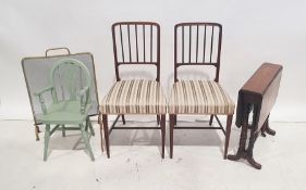 Brass and wire firescreen, a Sutherland table, two chairs and a child's wheelback chair (5)