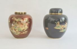 Two Carltonware ginger jars and a cover, printed marks, the first painted on powdered dark blue