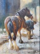Mick Cawston (20th century) Oil on board Farrier with horse Signed lower right 1990 34cm x 23.5cm (