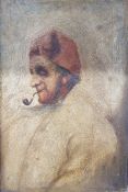 19th century school Oil on canvas Half length portrait of a man smoking a pipe Unsigned 23cm x 15.