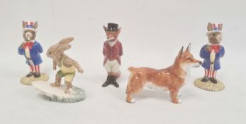 Five Royal Doulton animal figures, printed green and brown marks, comprising two Uncle Sam Bunnykins
