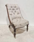 Victorian rosewood framed salon chair, button back upholstery, serpentine fronted seat, turned