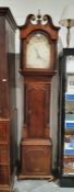 Georgian mahogany and oak longcase clock with swan-neck pediment, the painted broken arch dial