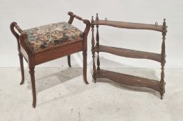Piano stool with needlework upholstered seat and a two-tier wall hanging shelving unit (2)