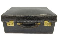 Vintage black crocodile vanity case, satin lined, no fittings
