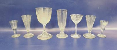 Old acid etched ale goblet, a spirally wrythen fruit glass and a quantity of principally 19th