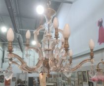 Six-branch nine-light glass electrolier Condition ReportThere are no more crystals other than