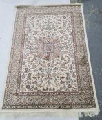 Ivory ground Kashmiri rug, shabas medallion design, 170 x 120cm