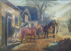 Mitchell (19th century) Oil on canvas Farmyard scene with horses, signed indistinctly lower left,
