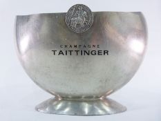 Large metal Taittinger champagne cooler, with armorial crest and fitted inner plastic base, 31cm x